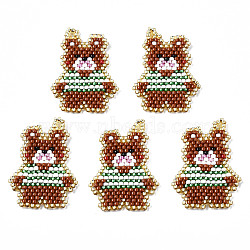 MIYUKI & TOHO Japanese Seed Beads, Handmade Pendants, Loom Pattern, Bear, Sienna, 31x22x2mm, Hole: 1.5mm(SEED-Q037-005)
