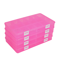 Plastic Bead Storage Containers, Removable 18 Compartments, Rectangle, Hot Pink, 24.2x15.5x3cm, 1 compartment: 4.5x3.8cm, 18 compartments/box(CON-WH0026-02A)