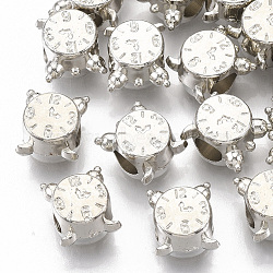 Plating ABS Plastic European Beads, Large Hole Beads, Clock, Platinum, 11x9.5x8.5mm, Hole: 4.5mm(KY-T019-06)