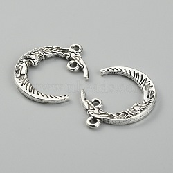 Tibetan Style Alloy Connector Charms, Moon, Antique Silver, 26x21x2.5mm, Hole: 1.6mm, about 10pcs/bag(FIND-CJC0016-06AS)