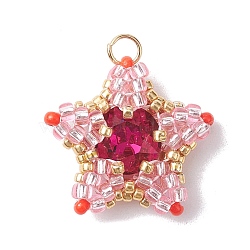 TOHO Seed Beads Pendants, Beaded Star Pendants, Pink, 18x19.5x6.5mm, Hole: 2.5mm(PALLOY-MZ00177-01)