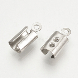 Tarnish Resistant 304 Stainless Steel Folding Crimp Ends, Fold Over Crimp Cord Ends, Stainless Steel Color, 10x4.5x3mm, Hole: 1mm, Inner Diameter: 3.6mm(STAS-T015-43)