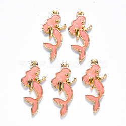 Alloy Enamel Pendants, Mermaid, Light Gold, Light Salmon, 29x12.5x2mm, Hole: 1.4mm(ENAM-N054-021B)