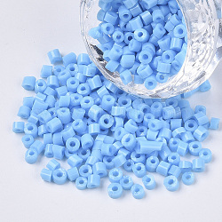 6/0 Glass Bugle Beads, Opaque Colours, Light Sky Blue, 6/0 3.5~5x3.5~4mm, Hole: 1mm, about 4500pcs/bag(SEED-S032-02B-06)