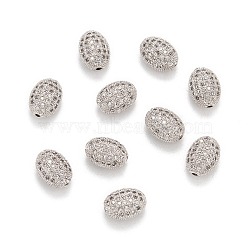 Brass Micro Pave Cubic Zirconia Beads, Oval, Platinum, 10x7x5.5mm, Hole: 1mm(ZIRC-F001-54P)