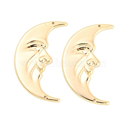 Brass Connector Charms, Crescent Moon Face Links, Real 18K Gold Plated, 46.5x27x2mm, Hole: 1.2mm(KK-M261-28G)