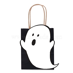 10Pcs Halloween Ghost Paper Candy Bags with Handles, Gift Bag Party Favors, Rectangle, Black, 16x8x21cm(HAWE-PW0001-158)
