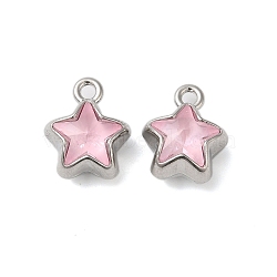 Rack Plating Alloy Rhinestone Pendants, Cadmium Free & Lead Free, Star, Hot Pink, 12.5x10x7mm, Hole: 1.6mm(PALLOY-S186-09P-04)