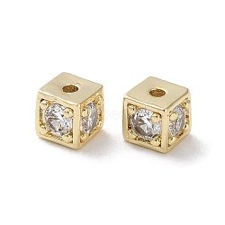 Brass Micro Pave Clear Cubic Zirconia Beads, Cube, Real 18K Gold Plated, 5x5x5mm, Hole: 1mm(KK-Z049-03G)