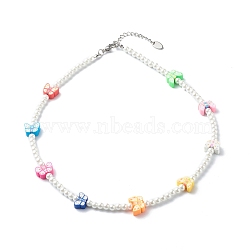Glass Pearl Round Beaded Necklaces for Kid, with Polymer Clay Butterfly Beads, Colorful, 15.83 inch(40.2cm)(NJEW-JN03606)