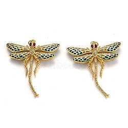 Autumn Theme Brass Micro Pave Cubic Zirconia Pendants, with Enamel and Jump Rings, Long-Lasting Plated, Dragonfly, Real 18K Gold Plated, 45x40x6mm, Jump Ring: 5x1mm, 3mm Inner Diameter(ZIRC-L100-004G)