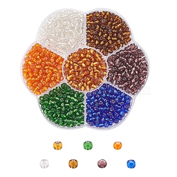 7 Colors Glass Round Seed Beads, Silver Lined Round Hole Beads, Small Craft Beads, for DIY Jewelry Making, Mixed Color, 6/0, 4mm, Hole: 1.5mm, about 100pcs/color, 700pcs/box(SEED-YW0001-24C-02)
