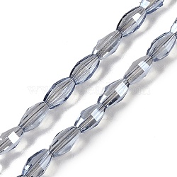 Electroplate Glass Beads Strands, Pearl Luster Plated, Faceted, Oval, Light Steel Blue, 7.5x4.5mm, Hole: 0.9mm, about 60pcs/strand, 17.32''(44cm)(GLAA-Q101-03B-PL04)