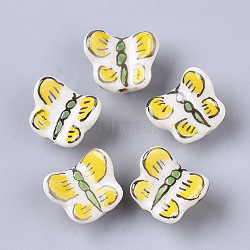 Handmade Porcelain Beads, Famille Rose Style, Butterfly, Yellow, 13.5~14.5x16.5~17.5x10mm, Hole: 1.8mm(PORC-N004-100)