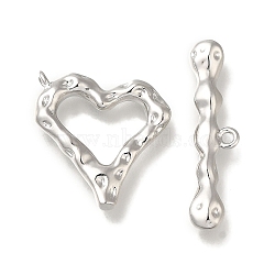 Brass Toggle Clasps, Heart, Platinum, Heart: 21x20x3.5mm, Hole: 1.6mm, Bar: 7.5x30x3.5mm, hole: 1.6mm(KK-H480-01P)