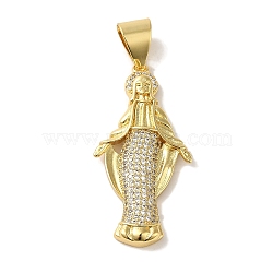 Rack Plating Brass Micro Pave Clear Cubic Zirconia Pendants, Cadmium Free & Lead Free, Long-Lasting Plated, Real 18K Gold Plated, Goddess, 37x18x4mm, Hole: 8x4.5mm(KK-P267-14D-G)