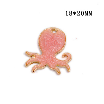Alloy Enamel Pendants, Octopus Shape, Cadmium Free & Lead Free, Light Gold, Pink, 20x18mm, Hole: 1.5mm