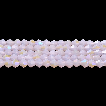 Imitation Jade Electroplate Glass Beads Strands, AB Color Plated, Faceted, Bicone, Pink, 4x4mm, Hole: 0.8mm, about 82~85pcs/strand, 30.5~31cm