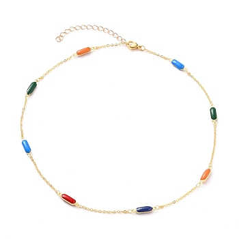 Brass Cable Chains Necklaces, Long-Lasting Plated, with Colorful Enamel Link and Lobster Claw Clasps, Oval, Golden, 15-1/2inch(39.4cm)