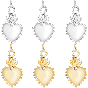 8Pcs 2 Colors Rack Plating Brass Micro Pave Cubic Zirconia Pendants, Long-Lasting Plated, Lead Free & Cadmium Free, Sacred Heart Charm, Real 18K Gold Plated & Platinum, 23.5x14x2mm, Hole: 3mm, 4pcs/color