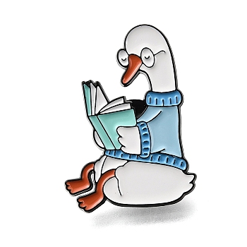 Reading Duck Enamel Pins, Black Alloy Lapel Pin Backs for Backpack Clothes, Sky Blue, 30x21.5mm