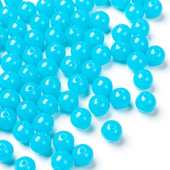 Fluorescent Acrylic Beads, Round, Dodger Blue, 8mm, Hole: 1.5mm