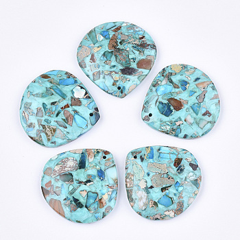 Assembled Synthetic Imperial Jasper and TurquoisePendants, Dyed, teardrop, Cyan, 40.5x40.5x7mm, Hole: 1.2mm