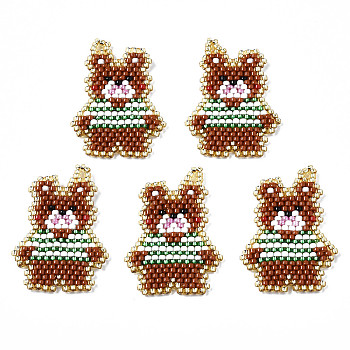 MIYUKI & TOHO Japanese Seed Beads, Handmade Pendants, Loom Pattern, Bear, Sienna, 31x22x2mm, Hole: 1.5mm