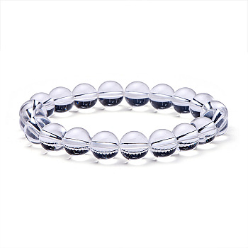 Natural Crystal Round Beads Stretch Bracelets, with Spare Beads, Elastic Fibre Wire and Iron Big Eye Beading Needle, 51~53mm