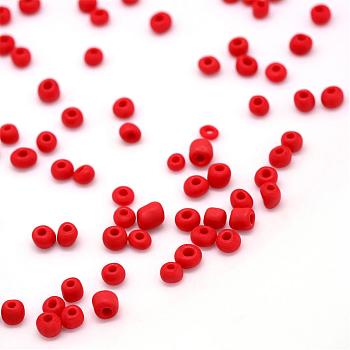 Frosted Opaque Glass Seed Beads, Round, Red, 3x1.5~3mm, Hole: 1mm, about 15000pcs/bag, 440~450g/bag