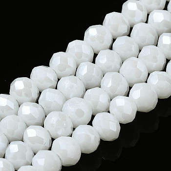 Electroplate Glass Beads Strands, Pearl Luster Plated, Faceted, Rondelle, White, 3x2mm, Hole: 0.8mm, about 165~169pcs/strand, 15~16 inch(38~40cm)