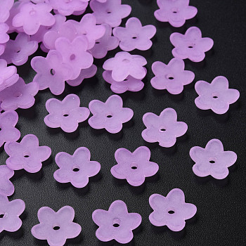 Transparent Acrylic Beads, Frosted, Flower, Violet, 12.5x13x2.5mm, Hole: 1.8mm, about 2439pcs/500g