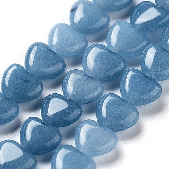Natural Quartz Imitation Aquamarine Beads Strands, Dyed, Heart, 10x10x4.5~5mm, Hole: 0.7mm, about 20pcs/strand, 7.28''~7.48''(18.5~19cm)