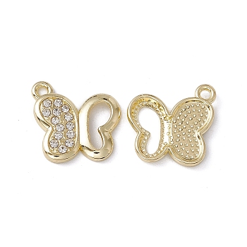 Rack Plating Alloy Pendants, with Crystal Rhinestone, Butterfly, Light Gold, 15.5x16x2mm, Hole: 1.6mm