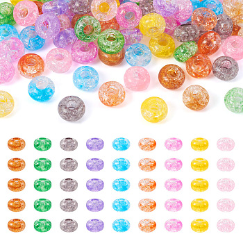 Pandahall 90Pcs 9 Colors Transparent Crackle Acrylic Beads, Large Hole Beads, Rondelle, Mixed Color, 14x8mm, Hole: 5.5mm, about 10pcs/color