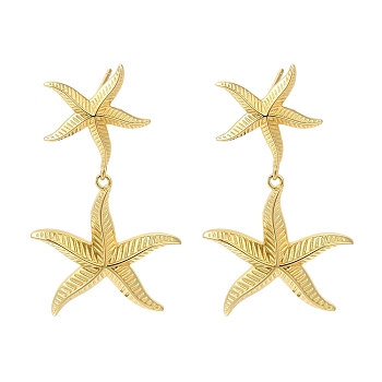 Rack Plating Starfish Brass Stud Earrings, Long-Lasting Plated, Lead Free & Cadmium Free, Real 18K Gold Plated, 40.5x17mm