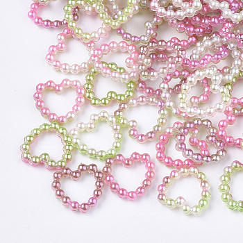Rainbow ABS Plastic Imitation Pearl Linking Rings, Gradient Mermaid Pearl, Heart, Mixed Color, 11x11x2mm, Inner Measure: 5.5x7mm, about 1000pcs/bag