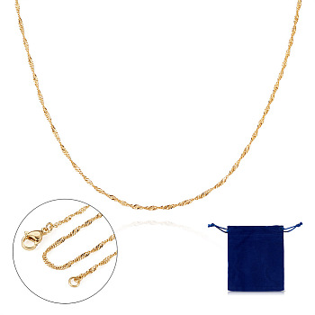 Brass Singapore Chain Necklace, Real 14K Gold Plated, 16.14 inch(41cm), 1pc/bag