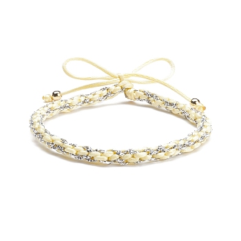Nylon and Polyester Braided Cord Bracelet, Adjustable Friendship Jewelry for Women, Champagne Yellow, Inner Diameter: 2-1/4~3-1/4 inch(5.8~8.1cm)