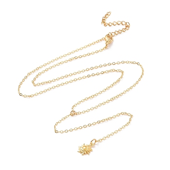 Brass Sun Pendant Lariat Necklace with Cable Chains for Women, Golden, 20.24 inch(51.4cm)