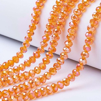 Electroplate Glass Beads Strands, AB Color Plated, Faceted, Rondelle, Dark Orange, 8x6mm, Hole: 1mm, about 63~65pcs/strand, 39~40cm