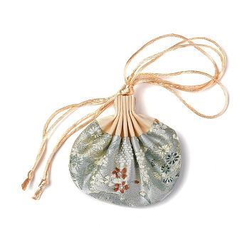Chinese Brocade Sachet Coin Purses, Drawstring Floral Embroidered Jewelry Bag Gift Pouches, for Women Girls, Beige, 9.2x12cm