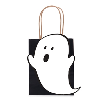 10Pcs Halloween Ghost Paper Candy Bags with Handles, Gift Bag Party Favors, Rectangle, Black, 16x8x21cm