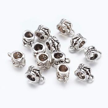 Tibetan Style Alloy Hangers, Bail Beads, Lead Free and Cadmium Free, Cup, Antique Silver, about 11.5mm long, 6mm wide, 8mm thick, hole: 2mm, Inner Diameter: 4.3x4.4mm