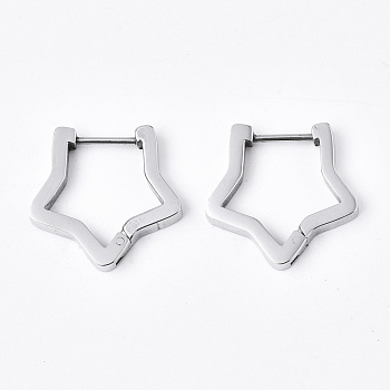 304 Stainless Steel Huggie Hoop Earrings, Star, Stainless Steel Color, 18x19x3mm, Pin: 1mm