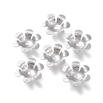 304 Stainless Steel Bead Caps, 6-Petal, Flower, Stainless Steel Color, 14.5x14.5x3.5mm, Hole: 1.5mm