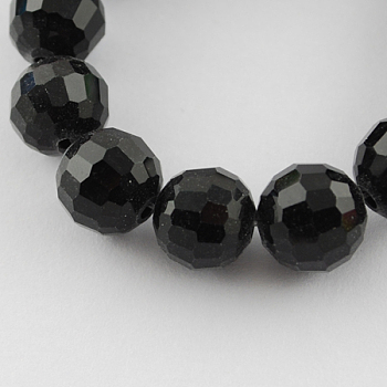 Transparent Glass Bead Strands, Faceted(96 Facets), Round, Black, 10mm, Hole: 1mm, about 72pcs/strand, 26 inch