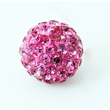 Polymer Clay Rhinestone Beads, Pave Disco Ball Beads, Grade A, Half Drilled, Round, Rose, PP9(1.5.~1.6mm), 6mm, Hole: 1.2mm