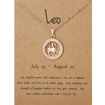 Alloy Constellation Pendant Necklaces, Golden, Leo, 17.13 inch(43.5cm)