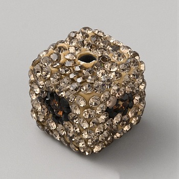 Handmade Polymer Clay Beads, Rhinestone Pave Disco Beads, Cube, Lt.Col.Topaz, 14.5x14.5x14.5mm, Hole: 3mm